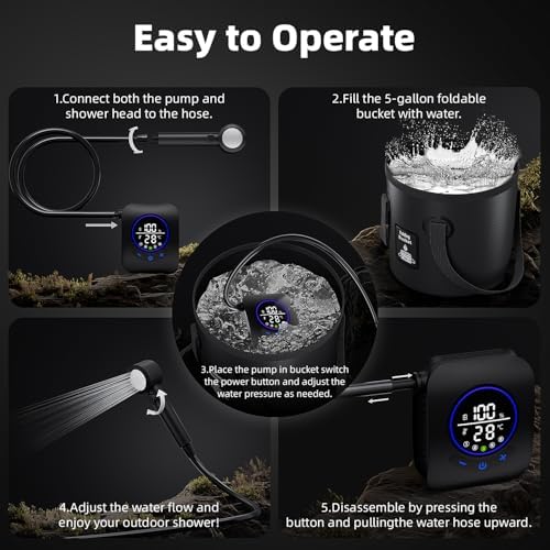 8000mAh Portable Camping Shower, Upgrade Rechargeable Electric Shower Pump with 5 Gallon Bucket, Intelligent LED Display,Portable Shower for Outdoor