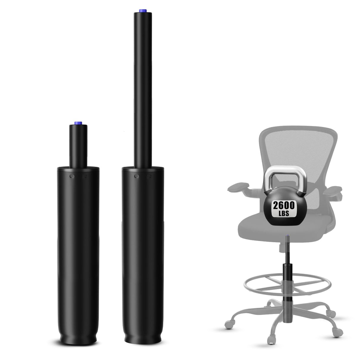 14 Inches-22 Inches Extra Long Gas Lift Cylinder Replacement, 8" Stroke, Hydraulic Pneumatic Shock Piston, Heavy Duty 1000lbs, Universal Fit For Drafting Chairs Bar Stools, Class 4, Black