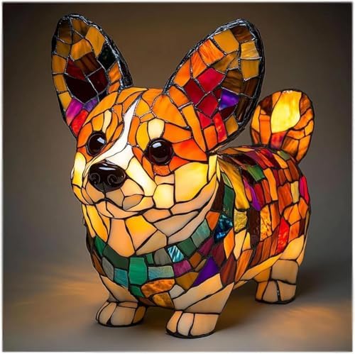 Fanyil Glowbuddy Dog Lamp - Dachshund Lamp, Dog Series Art Night Light, Stained Resin French Bulldog Tabletop Night Light, Cute Pet Dogs Themed LED Table Lamps, Unique Gifts (H)