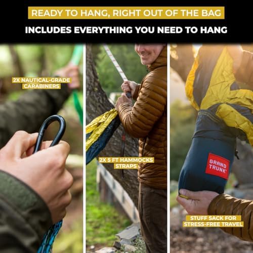 Grand Trunk Double Deluxe Parachute Nylon Hammock - 500lb Capacity Camping Hammock, 10.5x6.5ft, Lightweight & Durable (Olive Green/Khaki)