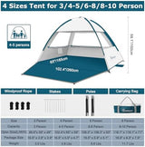 COMMOUDS Beach Tent Sun Shade for 3/4-5/6-7/8-10 Person, UPF 50+ Beach Sun Shelter Canopy Tent, Lightweight, Easy Set Up and Carry
