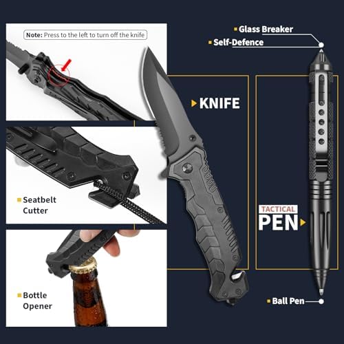 Gifts for Men Him Dad, Survival Kits and Equipment 14 Pcs, Christmas Stocking Stuffers, Anniversary Birthday Gifts for Husband Boyfriend Guy, Camping Essentials, Cool Gadgets for Men