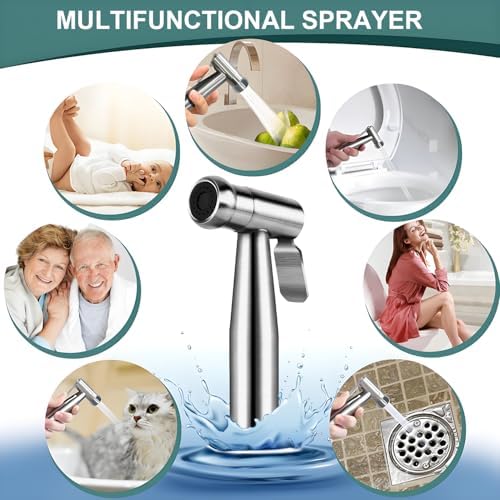 Handheld Bidet Sprayer for Toilet,Premium SUS304 Stainless Steel Bathroom Bidet Sprayer Attachment Set with Anti-Leak Hose&High Pressure, Ideal for Feminine Wash, Cloth Diaper Cleaning&Muslim Shower