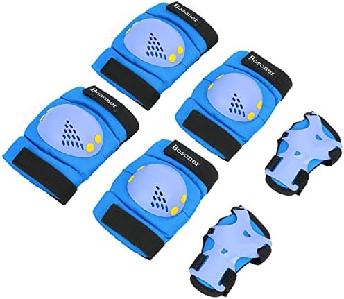 BOSONER Kids/Youth Knee Pads Elbow Pads Wrist Guards Set for 3-15 Years, Child Protective Gear Set for Roller Skates, Cycling, BMX Bike, Skateboard, Inline Skating, Scooter Riding Sports…