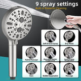 Cobbe Handheld Shower Head with Filter, High Pressure 9 Spray Mode Showerhead Built-in Power Wash with Hose, Bracket and Water Softener for Hard Water Remove Chlorine, Brushed Nickel
