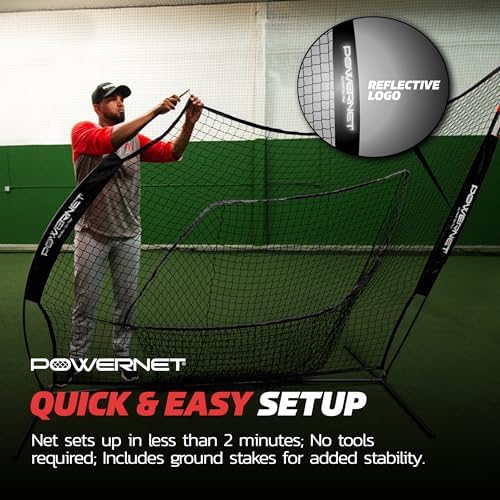 PowerNet Baseball Softball Practice Net 7x7 with Baseball Accessories for Practice Pitching, Batting & Fielding, Ball Caddy, Weighted Baseballs, Tee