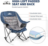 Oversized Rocking Camping Chair, Fully Padded Camp Chairs for Adults with Side Pocket and Cup Holder, Heavy-Duty 400lbs Capacity, Blue & Gray