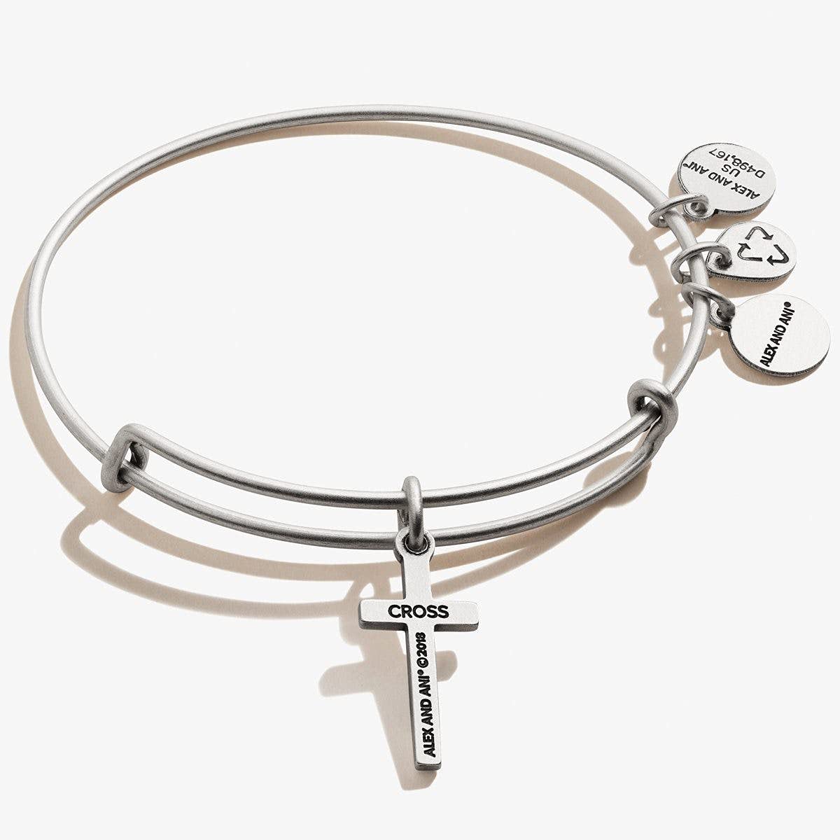Alex and Ani Cross Charm Bangle - Adjustable Bracelet for Women, Ideal Gift Jewelry, Nickel-Free, Express Faith & Love, Bangle Bracelets for Women (Silver)