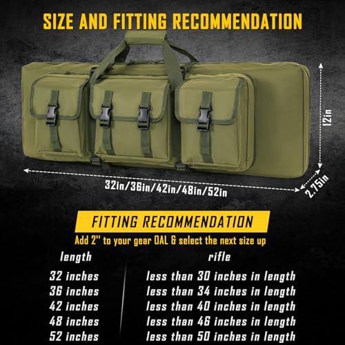 DULCE DOM 32/36/42/48/52 inch Double Rifle Case Soft Bag Gun Case, Perfect for Rifle Pistol Firearm Storage and Transportation, All Around Shooting Range Tactical Rifle Backpack, Indoor Outdoor