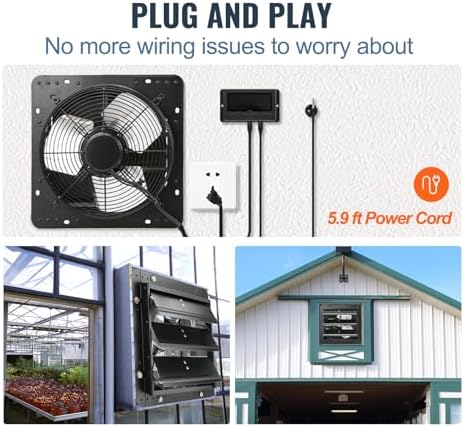 VEVOR 12-Inch Exhaust Fan with Temperature Humidity Controller, 940 CFM, 10-Speed Adjustable, ETL Listed, Black