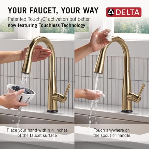 Delta Faucet Essa Touchless Kitchen Faucet with Touch Technology, Gold Kitchen Sink Faucet with Pull Down Sprayer, Champagne Bronze 9113TL-CZ-DST