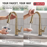 Delta Faucet Essa Touchless Kitchen Faucet with Touch Technology, Gold Kitchen Sink Faucet with Pull Down Sprayer, Champagne Bronze 9113TL-CZ-DST