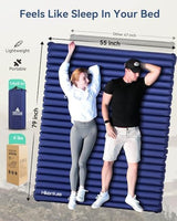 Hikenture Double Sleeping Pad for Camping, 4" Extra-Thick Camping Mattress 2 Person, Inflatable & Ultralight Sleeping Mat for Backpacking, Hiking (Navy Pumpsack, Full XL)