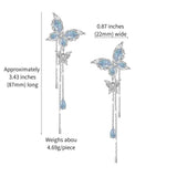 Delicate butterfly chain edge Stylish blue flexible butterfly earrings personality silver long dangle earrings for women M3179