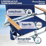 Tommy Bahama 5-Position Classic Lay Flat Folding Backpack Beach Chair, Blue and Green Stripe , 23" x 25.25" x 31.5"