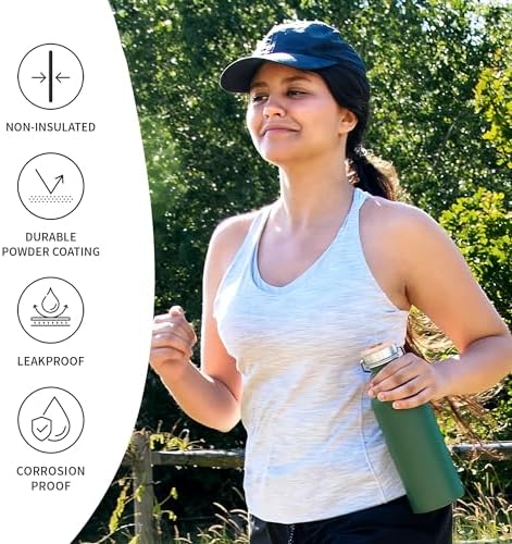 Bambaw Stainless Steel Water Bottle - Non-Insulated, Reusable Metal Sports Bottle, Sage Green/Grey