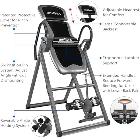 Innova Inversion Table with Adjustable Headrest, Reversible Ankle Holders, and 300 lb Weight Capacity