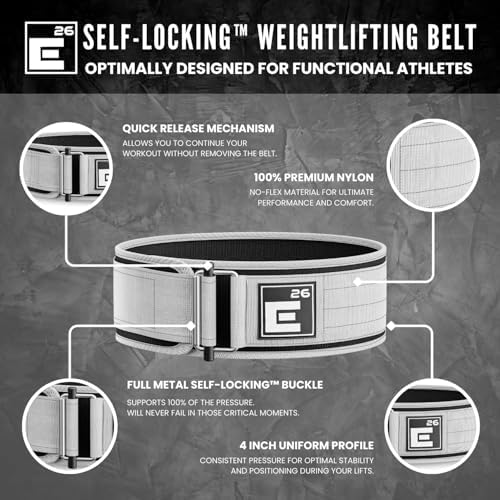 Self-Locking Weight Lifting Belt - Premium Weightlifting Belt for Serious Functional Fitness, Weight Lifting, and Olympic Lifting Athletes - Lifting Support for Men and Women - Deadlift Training Belt