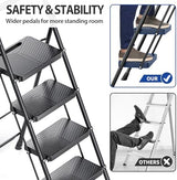 KINGRACK Folding 4 Step Ladder, Portable Ladder for Multi-Purpose, Home, Kitchen, Heavy Sturdy Steel Step Stool with Anti-Slip Wide Pedals, Handrail, Safe-Lock Design, Pass 500lbs Load Testing, Black