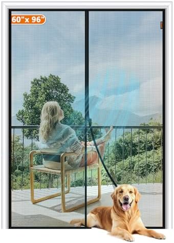 MAGZO Magnetic Screen Door Fit Door Size 60 x 96 Inch, Screen Size 62" x 97" Strong Magnet French Door Screen, Heavy Duty Fiberglass Door Mesh with Hook & Loop for Sliding Door, Gray