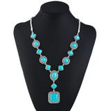 Bluegoog 3 Pieces Bohemian Turquoise Necklace for Women Western Jewelry Boho Necklace Set Vintage Pendant Long Choker Alloy Turquoise Dangle Earrings Layered Bracelets