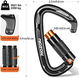 UIAA Certified Auto Locking Climbing Carabiner Clips 25KN Heavy Duty Large Locking Carabiner Clips for Rock/Ice Climbing Rappelling D Shaped 3.93 Inch, Large Size, Black
