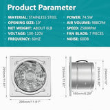 HG Power 10 Inch Metal Exhaust Fan with Switch, Powerful Garage Exhaust Fan with Damper, Potable Wall Mount Fan Fume Extractor Ventilation Fan for Shop, Shed, Basement, Chicken Coop, Silver