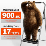 3 Step Ladder, Folding Step Stool with Anti-Slip Wide Pedal, Soft Handle, Anti-Slip Feet, Sturdiest Steel Construction, 900lbs Capacity Steel Ladder for Home and Office, Grey