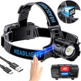 LED Headlamp Rechargeable, 2000 Lumens Super Bright Head Lamp with Motion Sensor, 5 Modes & 120°Adjustable & IPX7 Waterproof USB Rechargeable Headlight for Outdoor Camping, Running, Cycling, Climbing