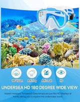 Snorkeling Gear for Adults Men Women,4 in 1 Snorkel Set with Panoramic View Diving Mask Anti-Fog Anti-Leak,Dry Top Snorkel,Fins and Travel Bag for Swimming,Snorkeling and Travel Diving