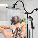 Hibbent All Metal Shower Head, 10'' High Pressure Rainfall Shower Head, Handheld Showerhead Combo, 12'' Adjustable Curved Extension Arm, 7 Sprays, 71'' Shower Hose, Showerhead Holder, Matte Black