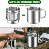 Odoland 8pcs Camping Cookware Mess Kit, Camping Pot and Pan Set with Mini Backpacking Stove, Stainless Steel Cup, Spork and Tank Bracket, Cooking Gear for Outdoor, Hiking, Picnic, Campfire