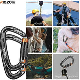 UIAA Certified Auto Locking Climbing Carabiner Clips 25KN Heavy Duty Large Locking Carabiner Clips for Rock/Ice Climbing Rappelling D Shaped 3.93 Inch, Large Size, Black