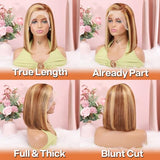 Highlight Bob Wig Human Hair 13x4 HD Lace Front Wigs Human Hair Pre Plucked Hairline Frontal Glueless Short Straight Bob Wigs for Black Women Human Hair Ombre Brown Honey Blonde P4/27 12 Inch