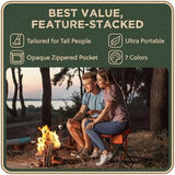 Foldable Tripod Stool - Ultra Portable Seat for Tall People, 20” High - Hunting Chair & Hidden Zippered Pocket - 2 lb Camping Stool, 3 Legged Strong Steel Stool Holds up to 200 lb (Orange)