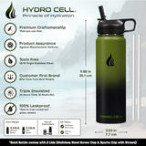 HYDRO CELL Stainless Steel Insulated Water Bottle with Straw - For Cold & Hot Drinks - Metal Vacuum Flask with Screw Cap and Modern Leakproof Sport Thermos for Adults (Army/Black 24oz)