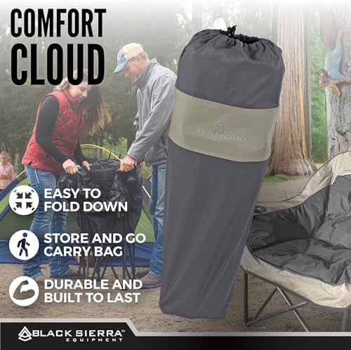Black Sierra Oversized Camping Chair for Adults, Heavy Duty Outdoor Seat with Plush Padding, Supports 400lbs, Cup Holders & Carry Bag, Comfortable Folding Chair for Tailgating, Patio & Sideline Events