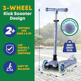 Kids Scooter – Children and Toddler 3 Wheel Kick Scooter – LED Wheel Lights Illuminate When Rolling– Adjustable Handlebar – Indoor and Outdoor