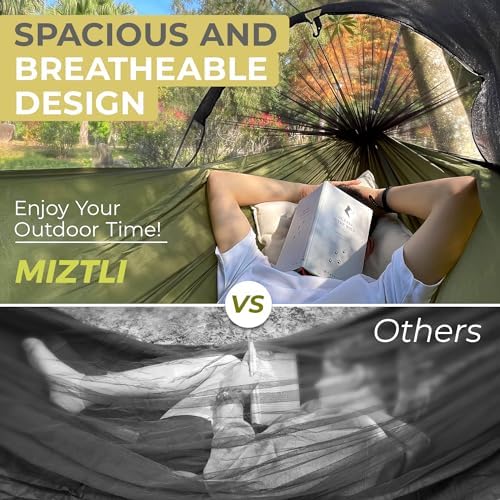 Miztli Camping Hammock -Portable Hammock w/Spacious Net & Tree Straps w/Adjutable Loops,Double and Single Hammock for Outdoor, Hiking, and Travel