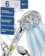 HOPOPRO 7-Setting Handheld Shower Head with Built-in Power Wash, Polished ABS Chrome, 71-Inch Stainless Steel Hose, 360 Rotatable Brass Overhead Bracket, Anti-Leakage Teflon Tape