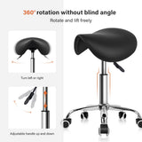 KKTONER Rolling Saddle Stool PU Leather Swivel Adjustable Rolling Stool with Wheels Salon Chair Black