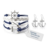Infinity Collection Nautical Anchor Bracelet & Earrings Set, Navy & White