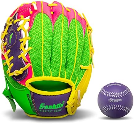 Franklin Sports Kids Baseball Glove + Ball Sets - Meshtek Youth Teeball Gloves for Kids + Toddlers - Left + Right Hand Throw Mitts + Glove Sets with Foam Balls - Boys + Girls Gloves - 9.5" Inch