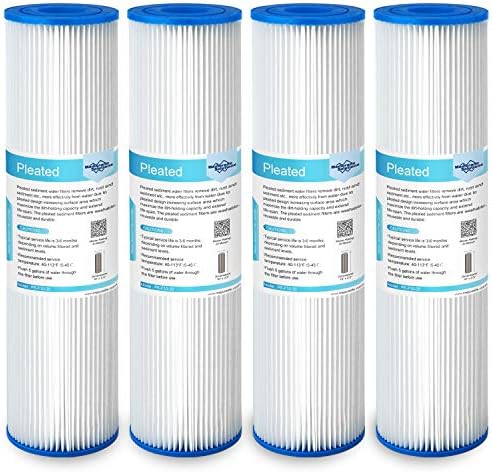 Membrane Solutions 20 Micron Pleated Polyester Sediment Water Filter 10"x2.5" Replacement Cartridge Universal Whole House Pre-Filter Compatible with W50PE, WFPFC3002, SPC-25-1050, FM-50-975 - 4 Pack
