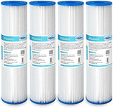 Membrane Solutions 20 Micron Pleated Polyester Sediment Water Filter 10"x2.5" Replacement Cartridge Universal Whole House Pre-Filter Compatible with W50PE, WFPFC3002, SPC-25-1050, FM-50-975 - 4 Pack
