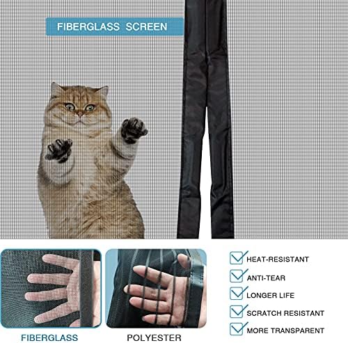 Magnetic Fly Screen Door,Fiberglass Enhanced Screen Mesh,with Stay Open Buckles,Heavy Duty Self-Sealing Mesh,(Fit for Door Size:36x82 Inch,Screen Itself Size:38x83 Inch,Black)