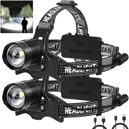 LED Headlamp Rechargeable 2Pack, 3000 Lumens Bright Head Lamp Βattery Include, 90° Adjustable Head Lights for Forehead with 3 Modes, Long Runtime & Waterproof Headlamps for Adults Camping Hiking