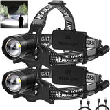 LED Headlamp Rechargeable 2Pack, 3000 Lumens Bright Head Lamp Βattery Include, 90° Adjustable Head Lights for Forehead with 3 Modes, Long Runtime & Waterproof Headlamps for Adults Camping Hiking