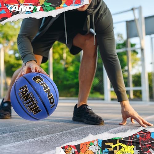 AND1 Fantom Rubber Basketball: Official Regulation Size 7 (29.5 inches) Rubber Basketball - Deep Channel Construction Streetball, Made for Indoor Outdoor Basketball Games