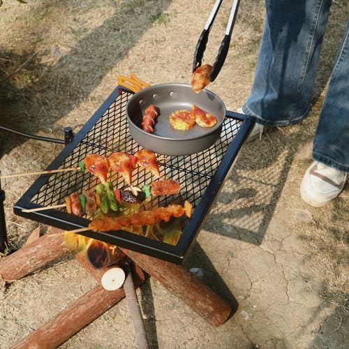 REDCAMP Swivel Campfire Grill Heavy Duty Steel Grate, Over Fire Camp Grill with Carrying Bag for Outdoor Open Flame Cooking